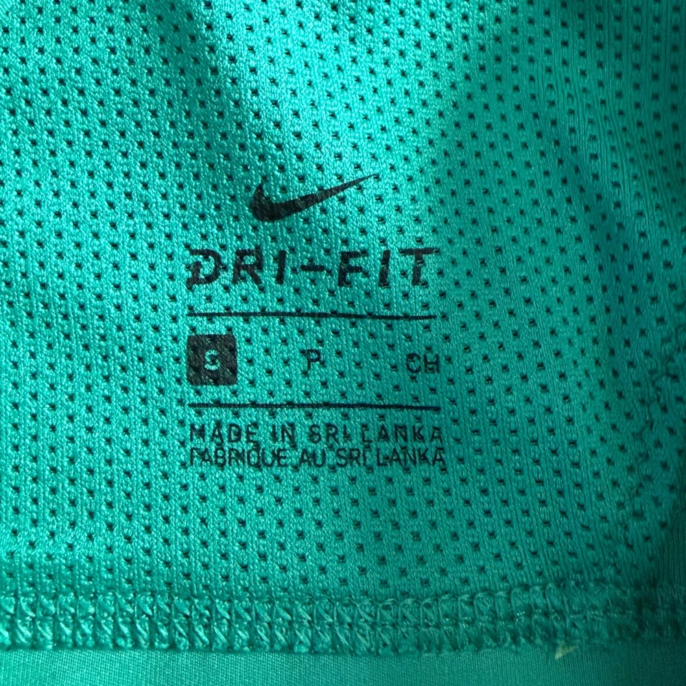 Nike Dri-FIT High Neck Sports Bra | Teal with Rainbow Mesh | Size Small - Picture 4 of 4
